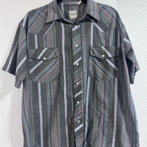Vintage pearl snap Short-Sleeve Striped Button-Down Shirt - Gray